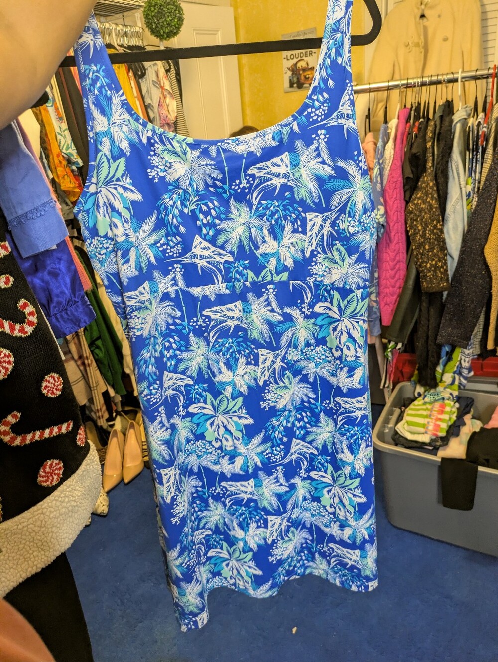 Columbia PFG Blue Palm Marlin Tropical Print Freezer III Tank Dress 1X
